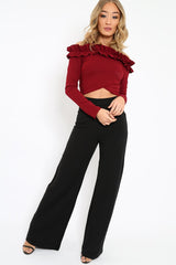 Wine Ruffle Bardot Crop Top - Milly-Crop Tops