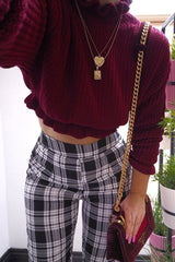 Wine Ruffle Hem Chunky Knit Crop Jumper - Alannah-Crop Jumper