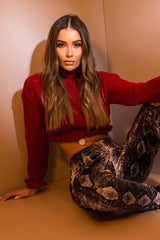 Wine Ruffle Hem Chunky Knit Crop Jumper - Alannah-Crop Jumper