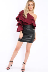 Wine Ruffle One Sleeve Top - Sierra-Tops