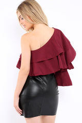 Wine Ruffle One Sleeve Top - Sierra-Tops