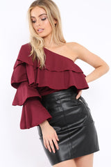 Wine Ruffle One Sleeve Top - Sierra-Tops