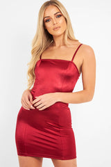 Wine Satin Bodycon Cut Out Back Dress - Shannie-Dresses