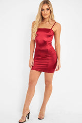 Wine Satin Bodycon Cut Out Back Dress - Shannie-Dresses