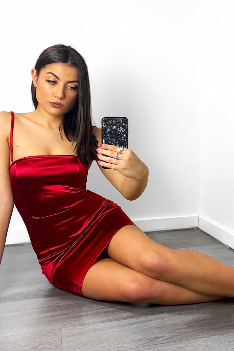 Wine Satin Bodycon Cut Out Back Dress - Shannie-Dresses