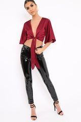 Wine Satin Tie Crop Top - Alara-Crop Tops