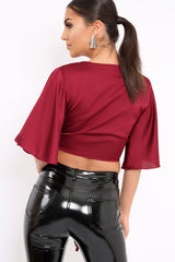 Wine Satin Tie Crop Top - Alara-Crop Tops