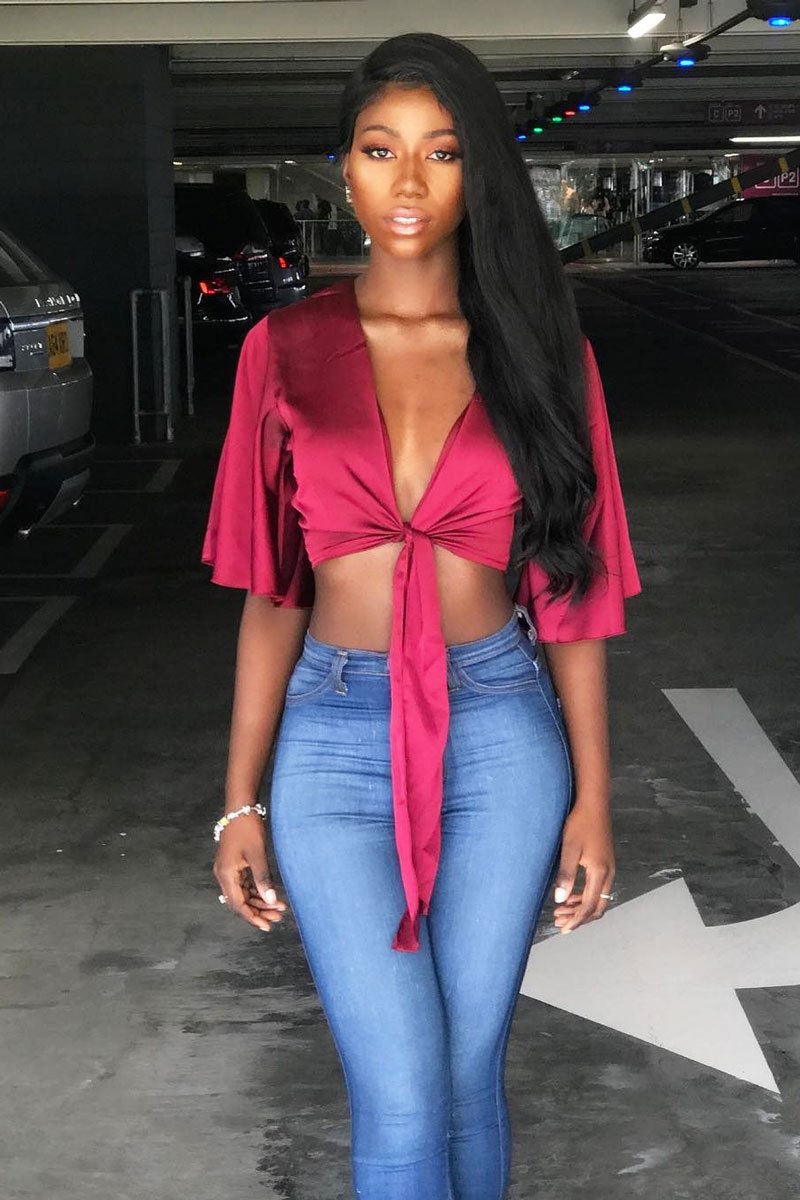 Wine Satin Tie Crop Top - Alara-Crop Tops