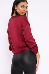 Wine Satin Twist Knot Front Top - Susanne-Tops