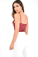 Wine Scalloped Lace Satin Bodysuit - Jeriah-Bodysuits