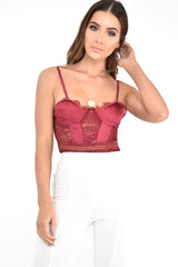 Wine Scalloped Lace Satin Bodysuit - Jeriah-Bodysuits