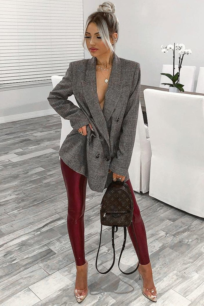 Wine Shiny Vinyl PU Leggings - Rio-Trousers