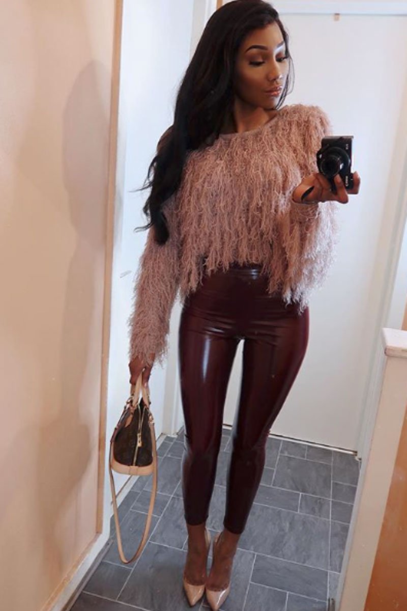 Wine Shiny Vinyl PU Leggings - Rio-Trousers