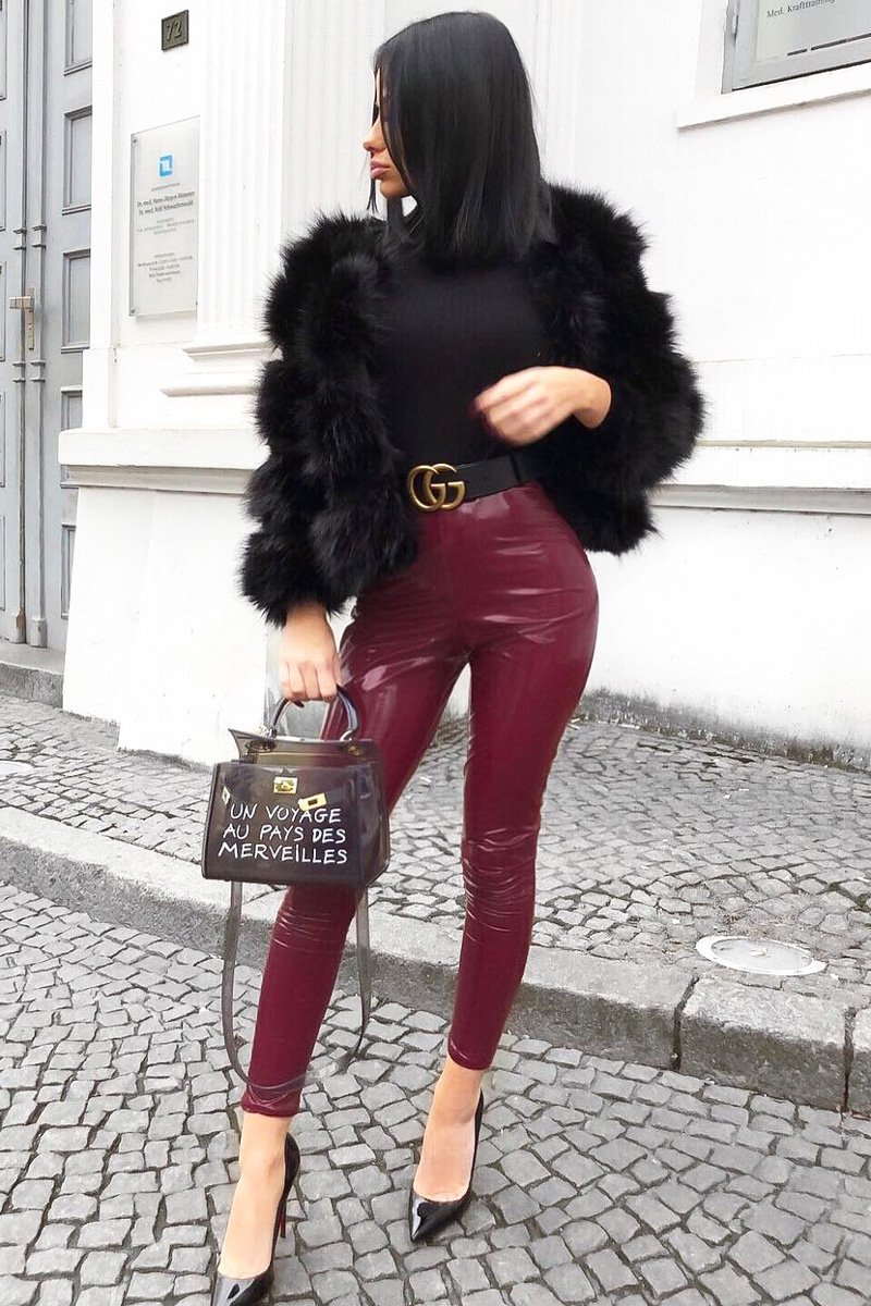 Wine Shiny Vinyl PU Leggings - Rio-Trousers