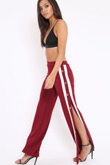 Wine Side Popper White Stripe Trousers - Sady-Trousers