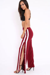 Wine Side Popper White Stripe Trousers - Sady-Trousers