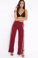 Wine Side Popper White Stripe Trousers - Sady-Trousers