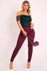 Wine Skinny Stretch Denim Jeans - Maeva-Jeans