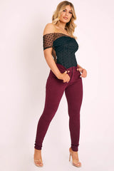 Wine Skinny Stretch Denim Jeans - Maeva-Jeans