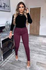 Wine Skinny Stretch Denim Jeans - Maeva-Jeans