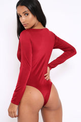 Wine Slinky Twist Front Bodysuit - Gretchen-Bodysuits