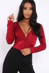 Wine Slinky Twist Front Bodysuit - Gretchen-Bodysuits