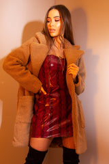 Wine Snake Coated Straight Neck Mini Dress - Preslynn-Dresses