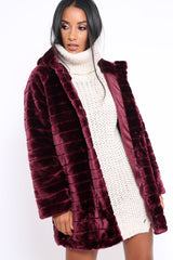 Wine Soft Faux Fur Hooded Coat - Kila-Jackets
