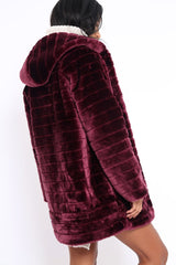 Wine Soft Faux Fur Hooded Coat - Kila-Jackets