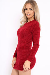 Wine Soft Fur Knit Jumper Dress - Beck-Dresses
