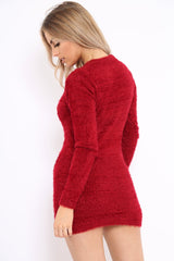 Wine Soft Fur Knit Jumper Dress - Beck-Dresses
