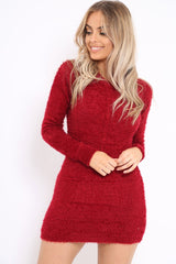 Wine Soft Fur Knit Jumper Dress - Beck-Dresses