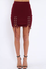 Wine Soft Stretch Skirt with Lace Up Detail - Zarrah-Skirts