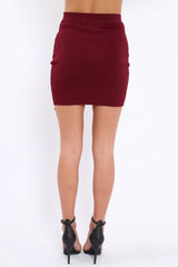 Wine Soft Stretch Skirt with Lace Up Detail - Zarrah-Skirts