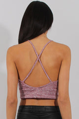 Wine Sparkle Halter Neck Crop Top - Charla-Crop Tops