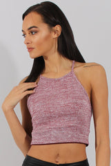 Wine Sparkle Halter Neck Crop Top - Charla-Crop Tops