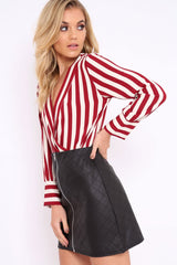 Wine Stripe Plunge Satin Bodysuit - North-Bodysuits