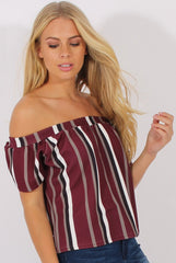 Wine Striped Bardot Top - Victoria-Tops