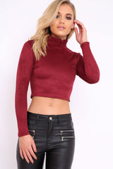 Wine Suedette Top with High Frill Neck - Lorelai-Tops