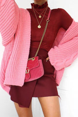 Wine Suedette Top with High Frill Neck - Lorelai-Tops