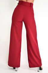 Wine Tailored Wide Leg Belted Trousers - Chenelle-Trousers