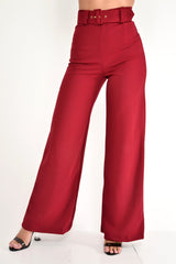Wine Tailored Wide Leg Belted Trousers - Chenelle-Trousers