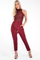 Wine Tapered Belted Cigarette Trousers - Myasia-Trousers