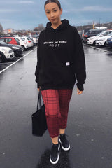 Wine Tartan High Waist Tapered Cigarette Trousers - Maddy-Trousers