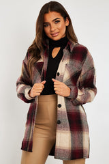 Wine Textured Check Oversized Shacket - Saphia-Shacket