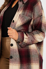Wine Textured Check Oversized Shacket - Saphia-Shacket