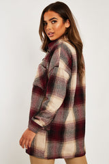 Wine Textured Check Oversized Shacket - Saphia-Shacket