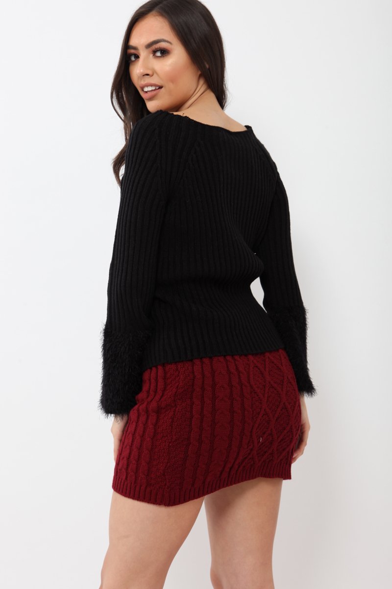 Wine Thick Knit Bodycon Skirt - Kristy-Skirts