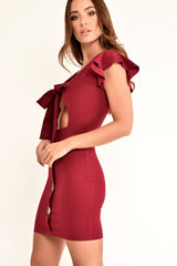 Wine Tie Button Front Bodycon Dress - Aaira-Dresses