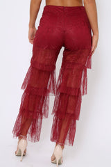 Wine Tiered Frill Lace Pants - Frida-Trousers